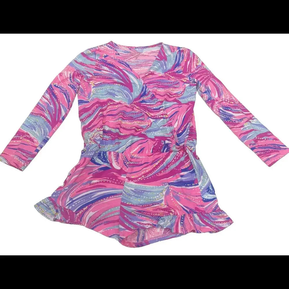 Lilly Pulitzer Oh My Guava Romper Mini Fanning Short Neon‎ Pink Girls XL (12-14)